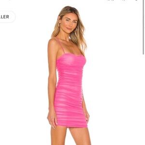 NWT Superdown Emmie Mesh Mini Dress Hot Pink Ruched Mesh Bodycon Revolve Sz XS